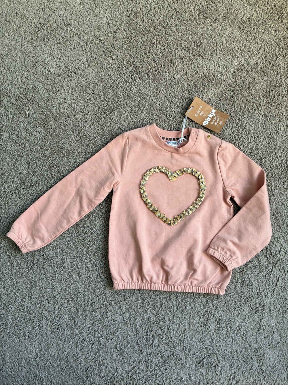 NWT Dirkje Girls Peach Heart Sequin Trim Sweatshirt